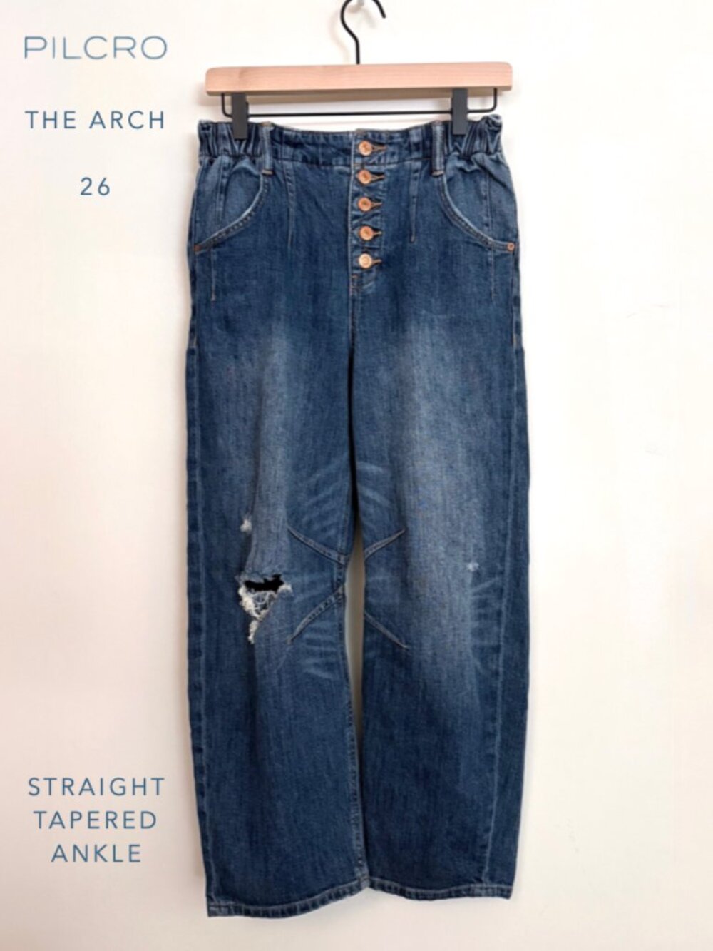 Pilcro Jeans Women 26 Blue The Arch Barrel Ankle Button Fly Tapered Distressed
